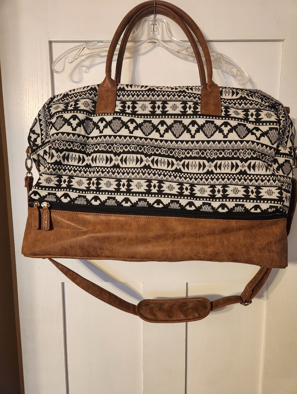My Mealivos Aztec Southwestern Woven Weekender Vegan Duffel Bag Black White